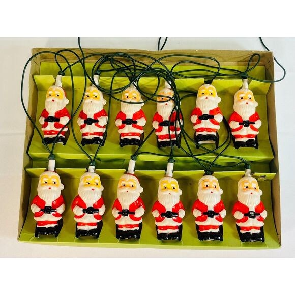 VTG GE Merry Midget 12 Santa Lights Blow Mold TESTED WORK Japan Christmas - Picture 2 of 7